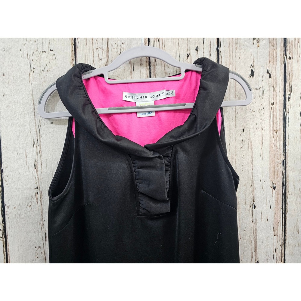Gretchen Scott M Black Sleeveless Ruffle Collared Dress Minimalist Chic Cocktail - Picture 2 of 11